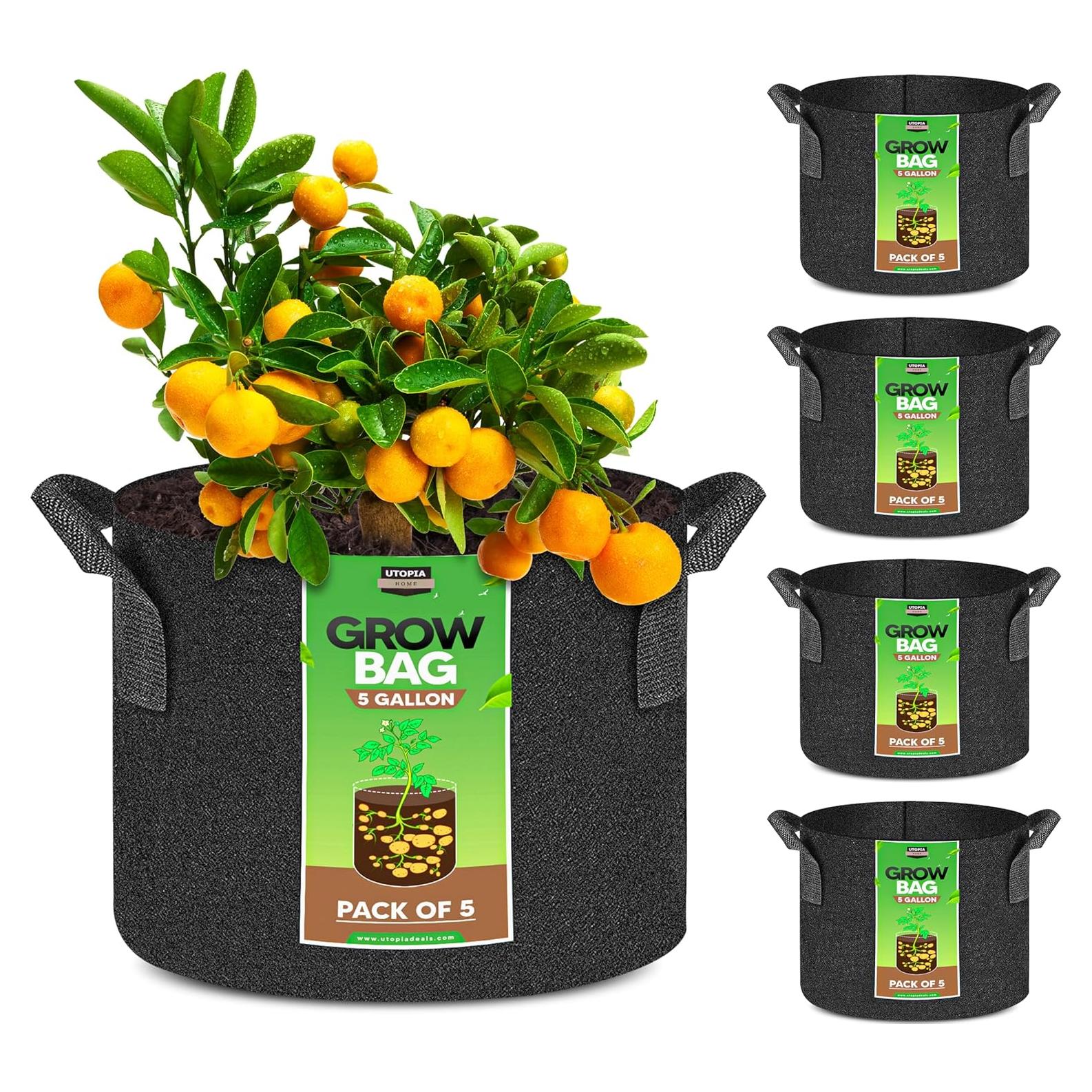 Bolsas de Cultivo Utopia Home 5 Galones 5 Piezas Tela Transpirable