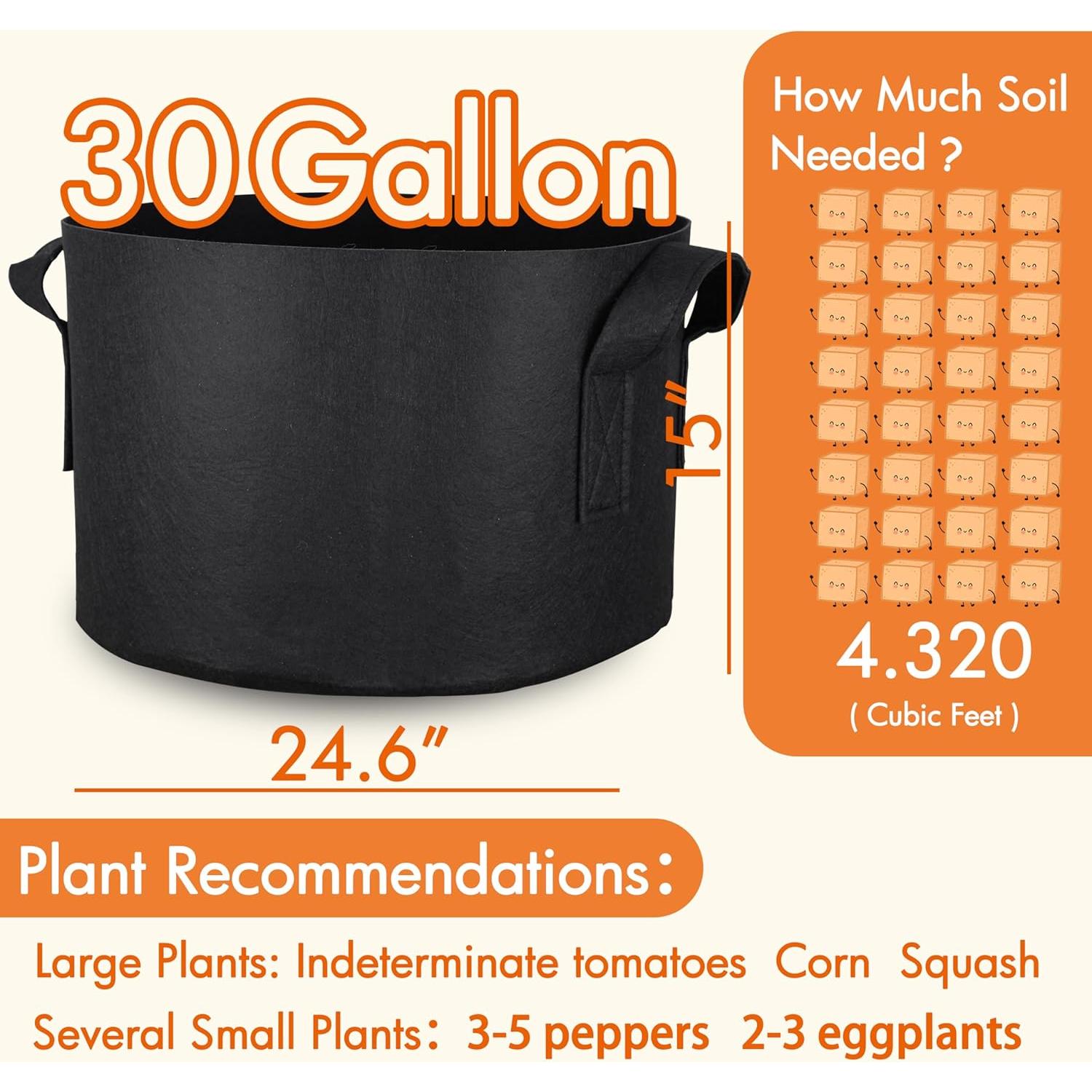 Bolsas de Cultivo Gardzen 30 Galones 6-Pack Tela Aerada