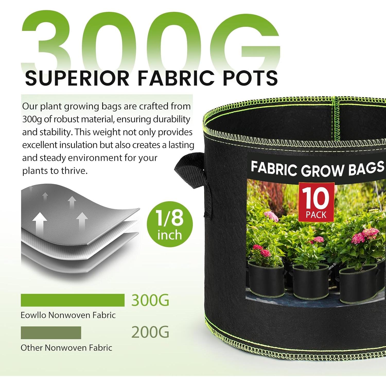 Bolsas de Crecimiento Eowllo 5 Galones 10 Pcs Tela No Tejida