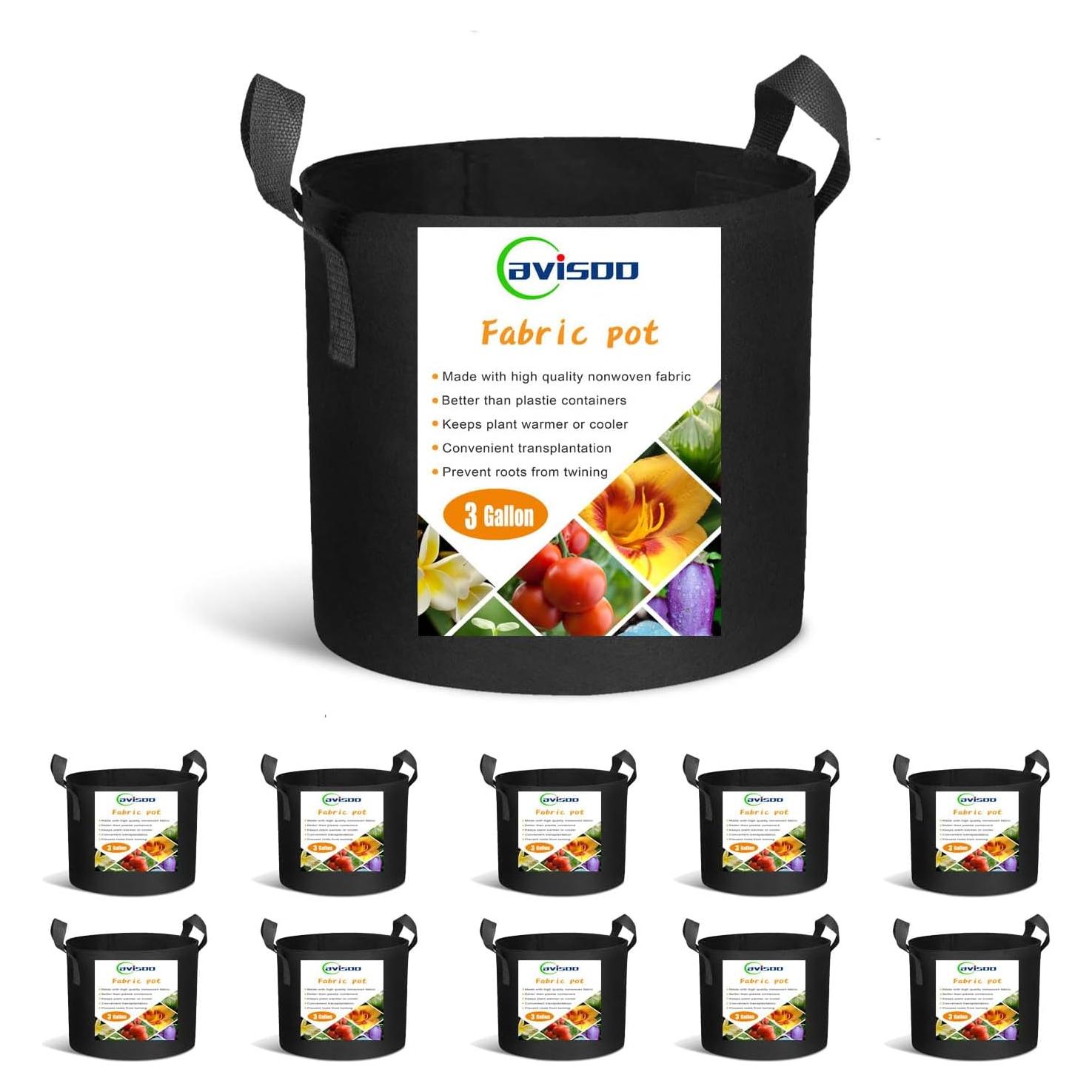 Paquete de 10 bolsas de cultivo Cavisoo 11.4L tela transpirable