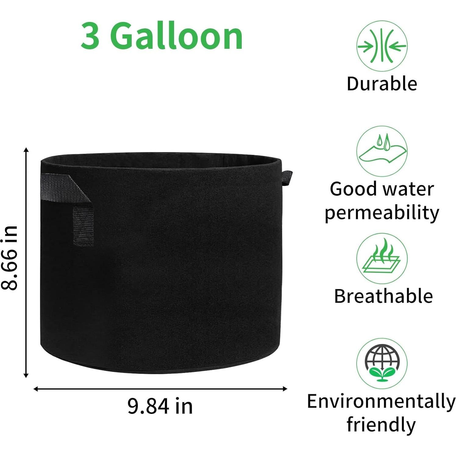 Paquete de 5 Bolsas de Cultivo JJGoo 3 Galones Tela Negra