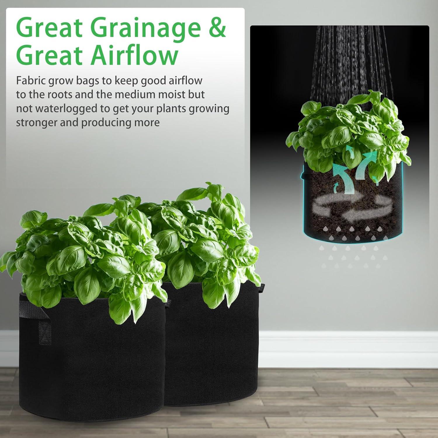 Paquete de 5 Bolsas de Cultivo JJGoo 3 Galones Tela Negra