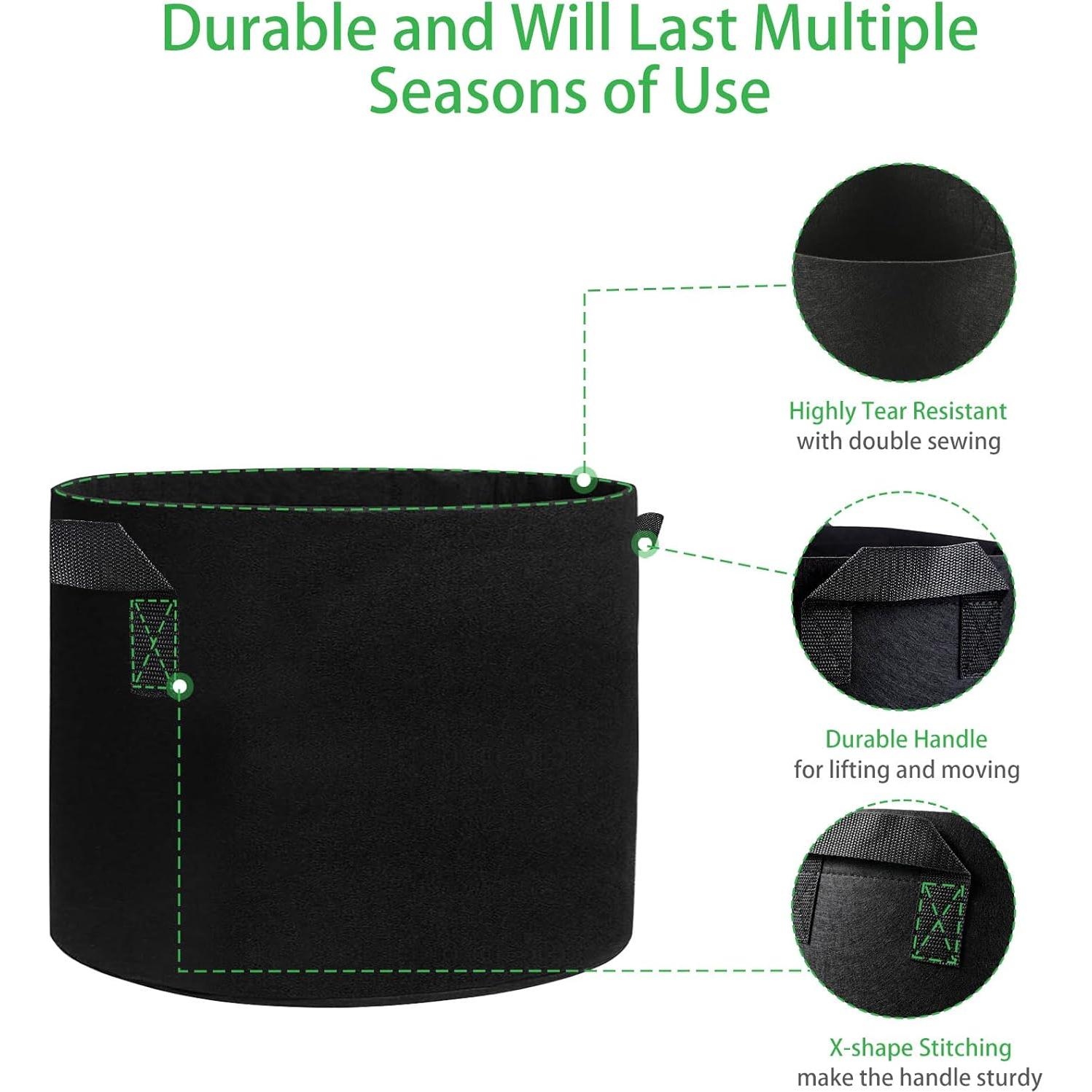 Paquete de 5 Bolsas de Cultivo JJGoo 3 Galones Tela Negra