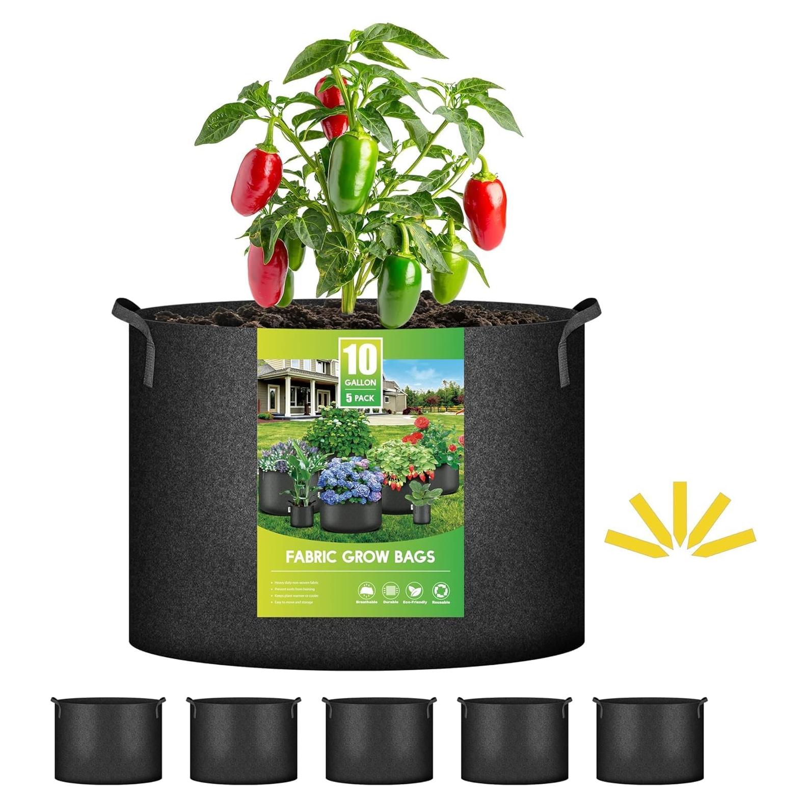 Bolsas de Crecimiento iPower 5-Pack 10 Galones Tela Negra