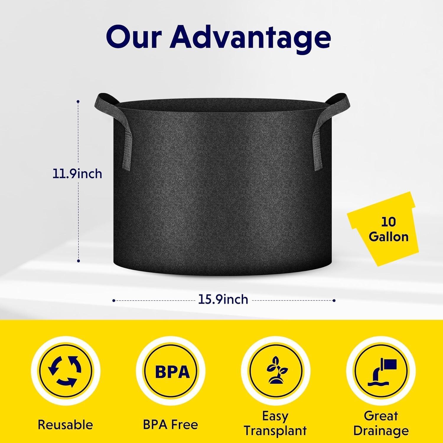 Bolsas de Crecimiento iPower 5-Pack 10 Galones Tela Negra