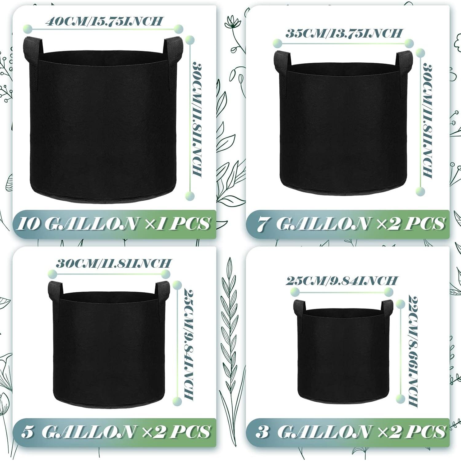 Hoolerry 7 Bolsas de Cultivo Negras de Tela 3 a 10 Galones