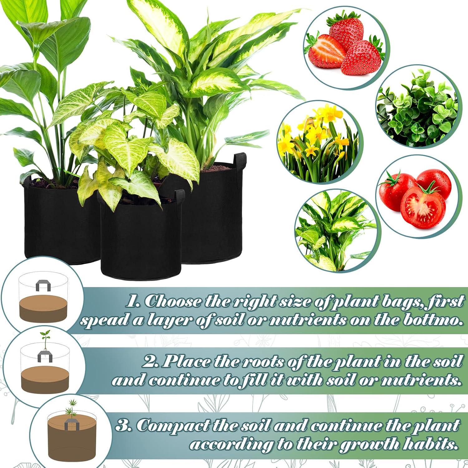 Hoolerry 7 Bolsas de Cultivo Negras de Tela 3 a 10 Galones