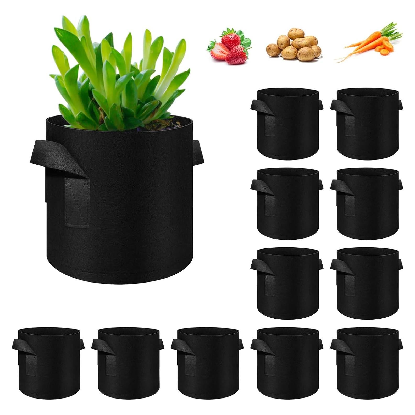 Paquete de 12 bolsas de cultivo WHATWEARS 10 galones tela negra