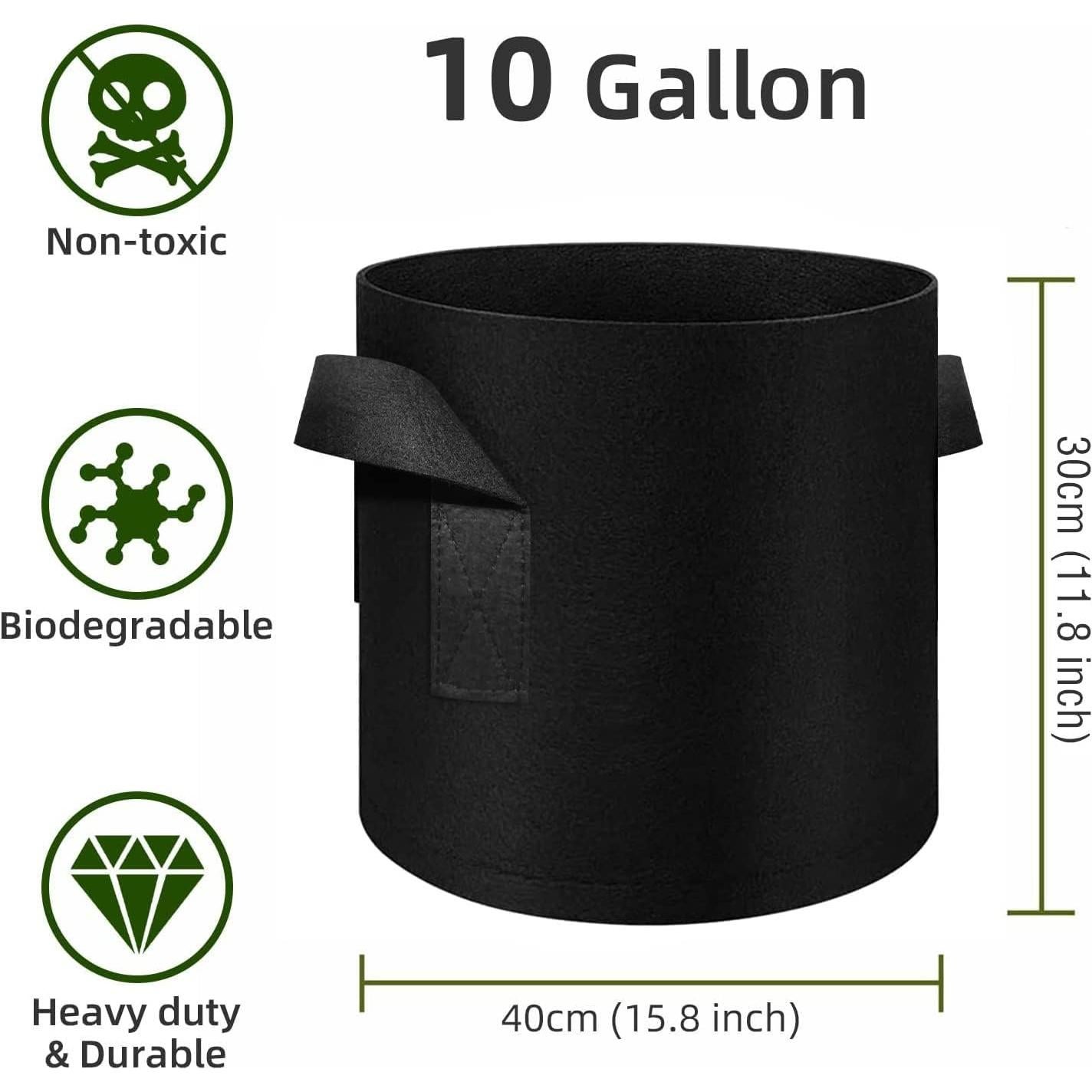 Paquete de 12 bolsas de cultivo WHATWEARS 10 galones tela negra