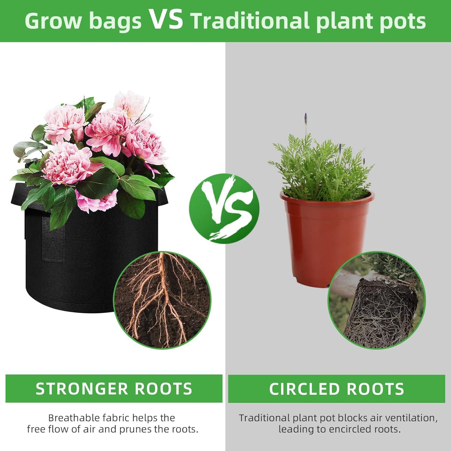 Paquete de 12 bolsas de cultivo WHATWEARS 10 galones tela negra