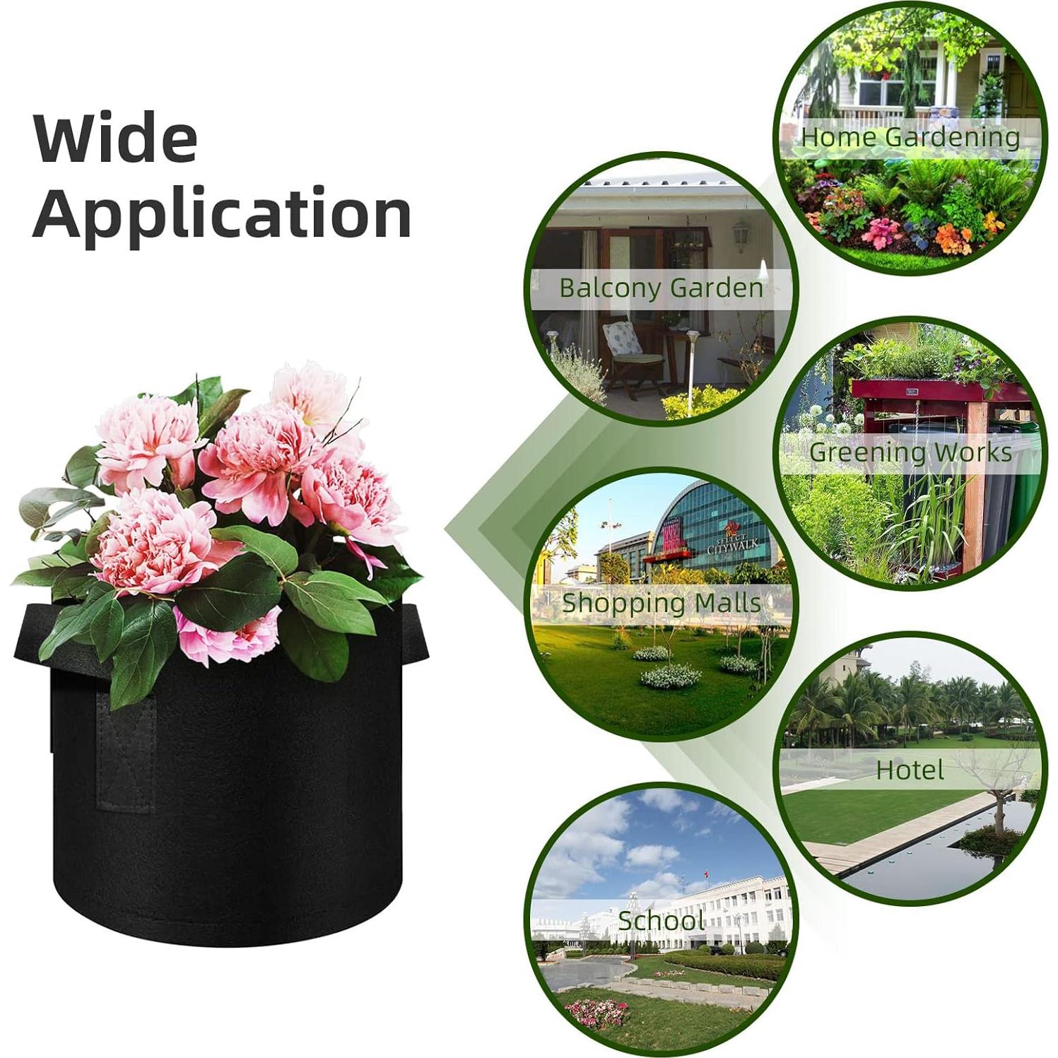 Paquete de 12 bolsas de cultivo WHATWEARS 10 galones tela negra