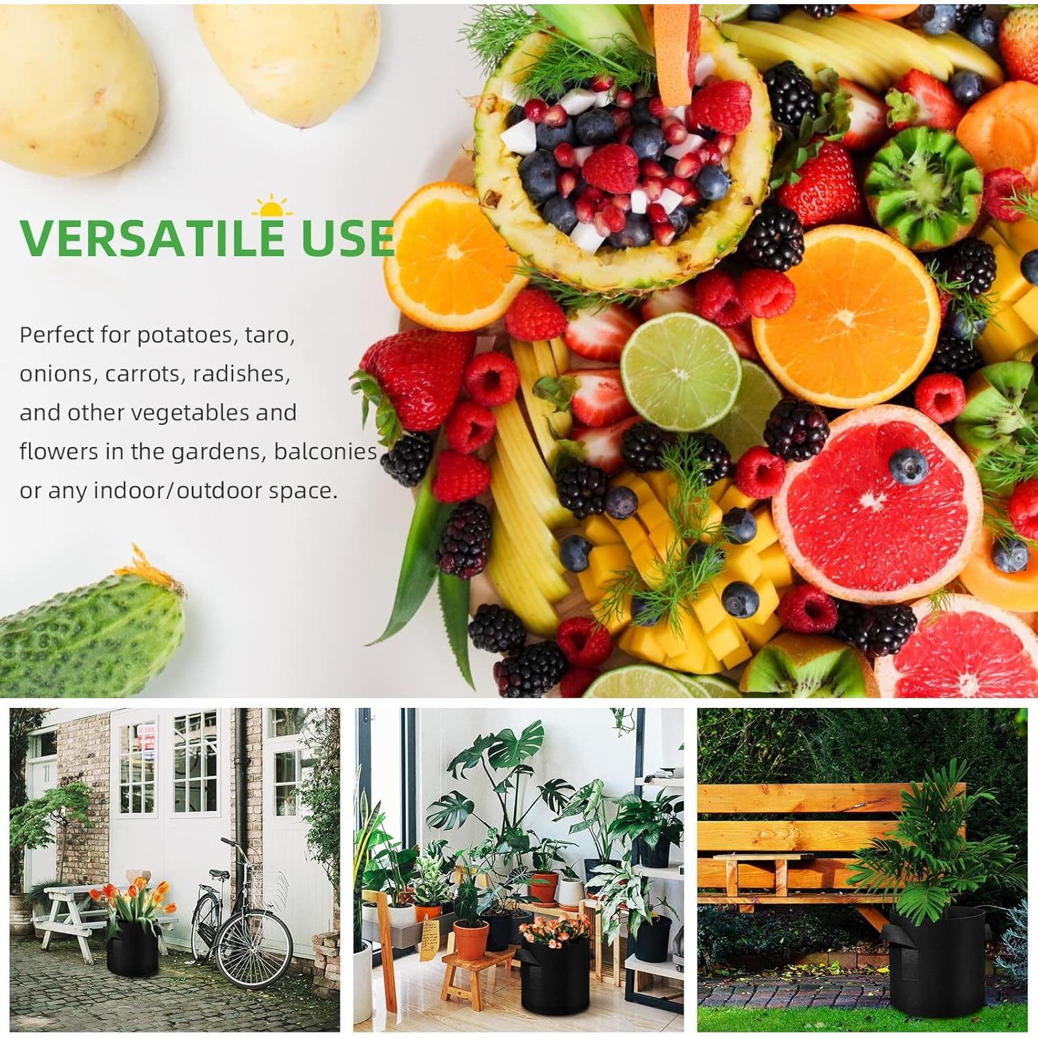 Paquete de 12 bolsas de cultivo WHATWEARS 10 galones tela negra