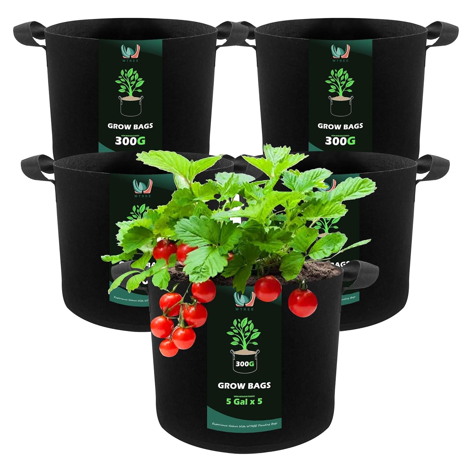 Paquete de 5 Bolsas de Cultivo WTREE 19L Tela No Tejida