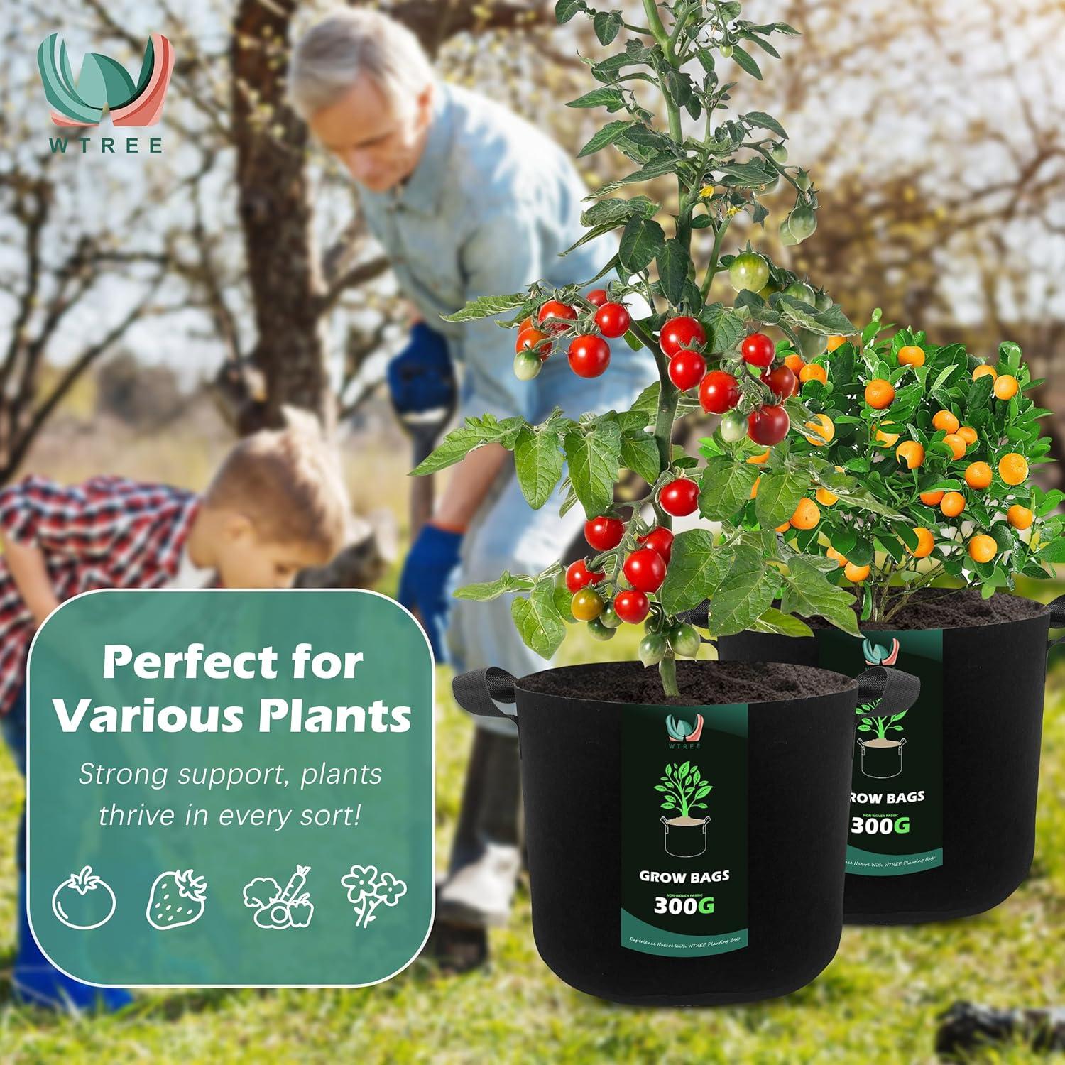 Paquete de 5 Bolsas de Cultivo WTREE 19L Tela No Tejida