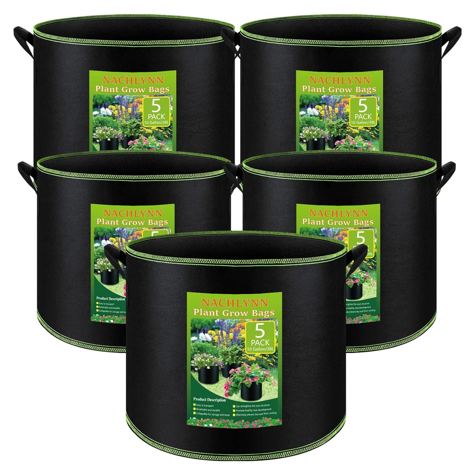 NACHLYNN 5 Bolsas de Cultivo 10 Galones Tela Aireación