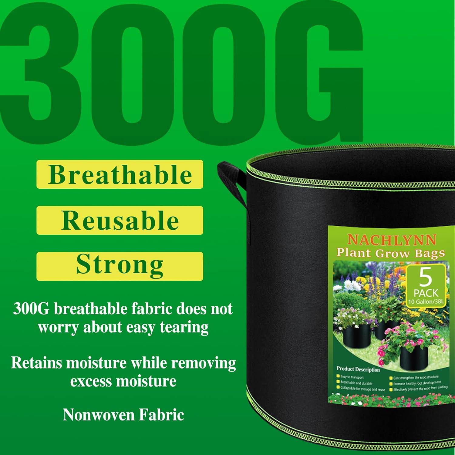 NACHLYNN 5 Bolsas de Cultivo 10 Galones Tela Aireación