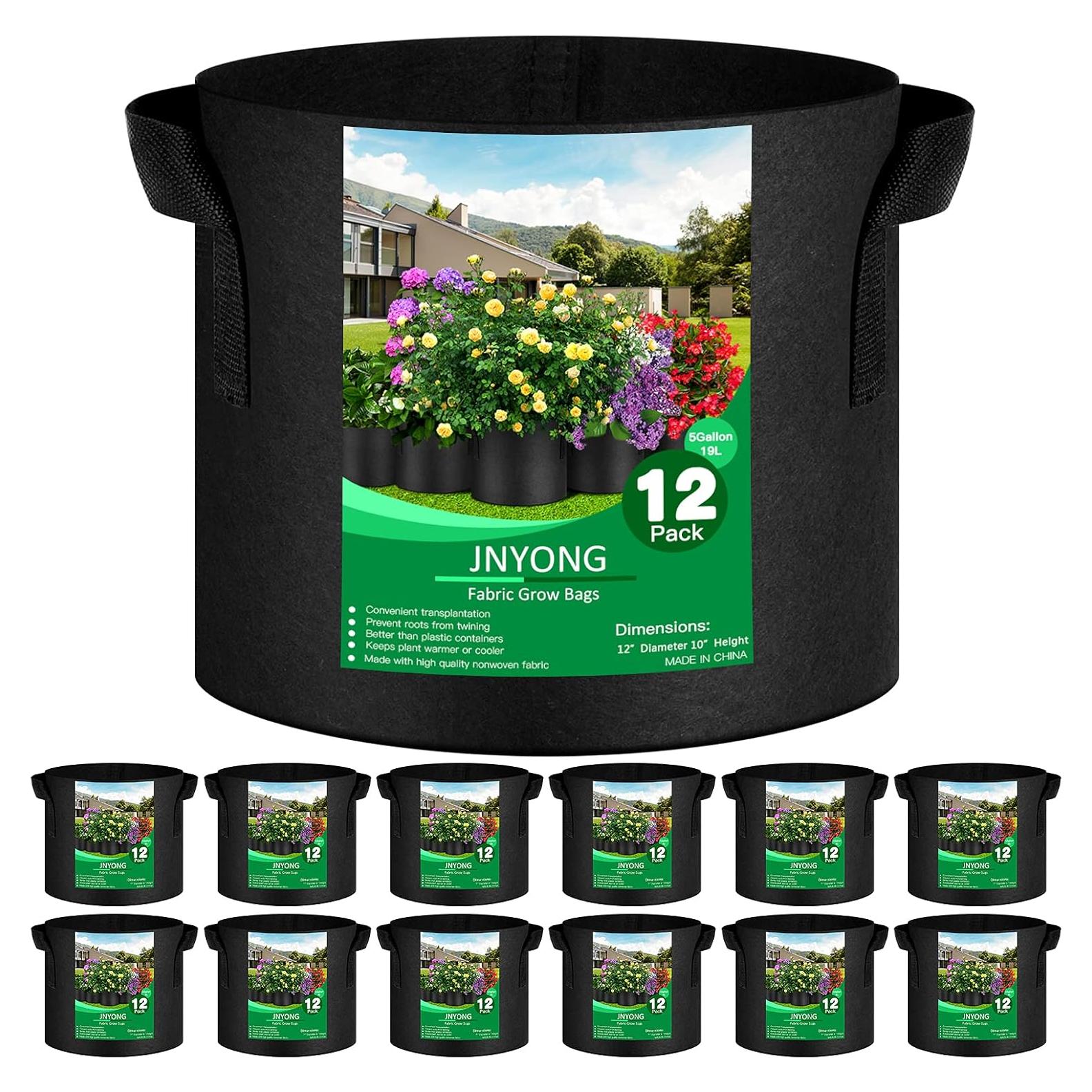 Paquete de 12 bolsas de cultivo JNYONG 5 Galones Tela Gruesa