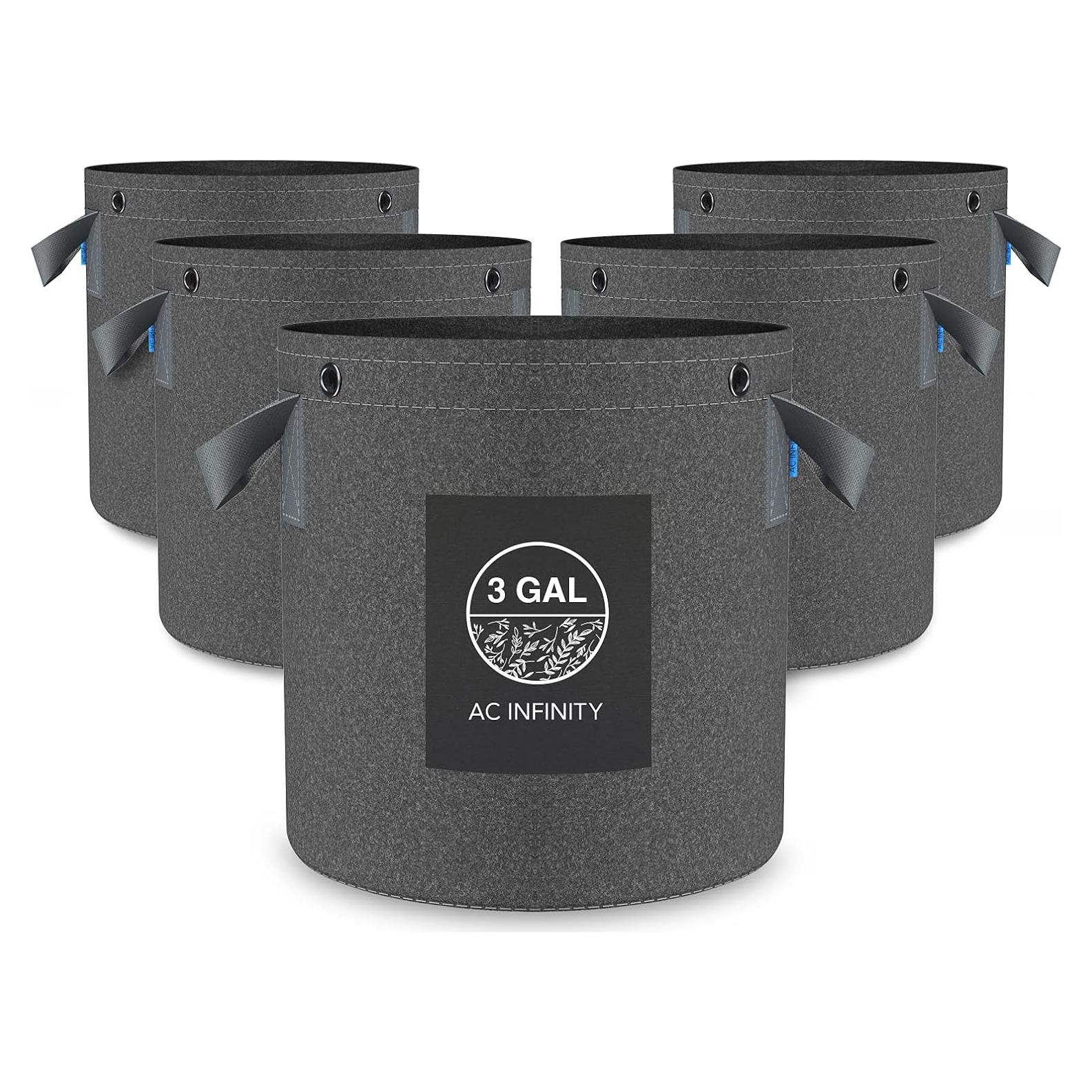 Macetas de Tela Reutilizables AC Infinity 3 Galones 5-Pack