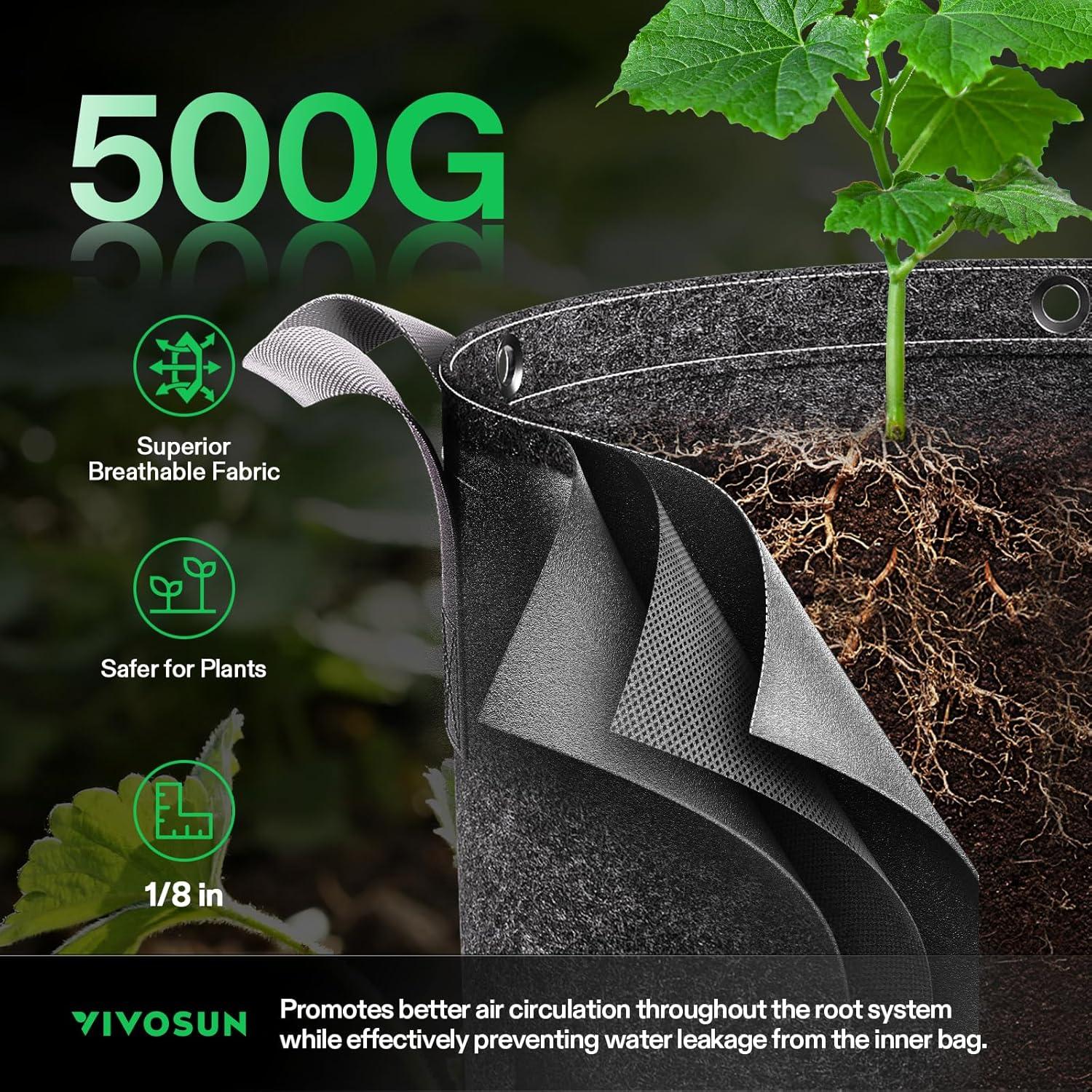 Bolsas de Cultivo VIVOSUN 5 Galones Tela No Tejida 5 Piezas