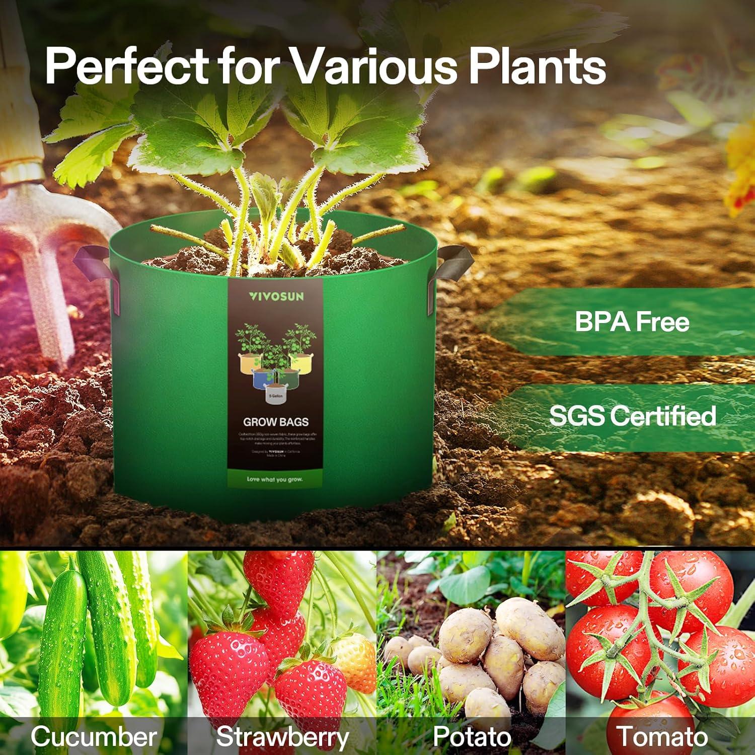 Bolsas de Cultivo VIVOSUN 10 Galones 5 Piezas Coloridas