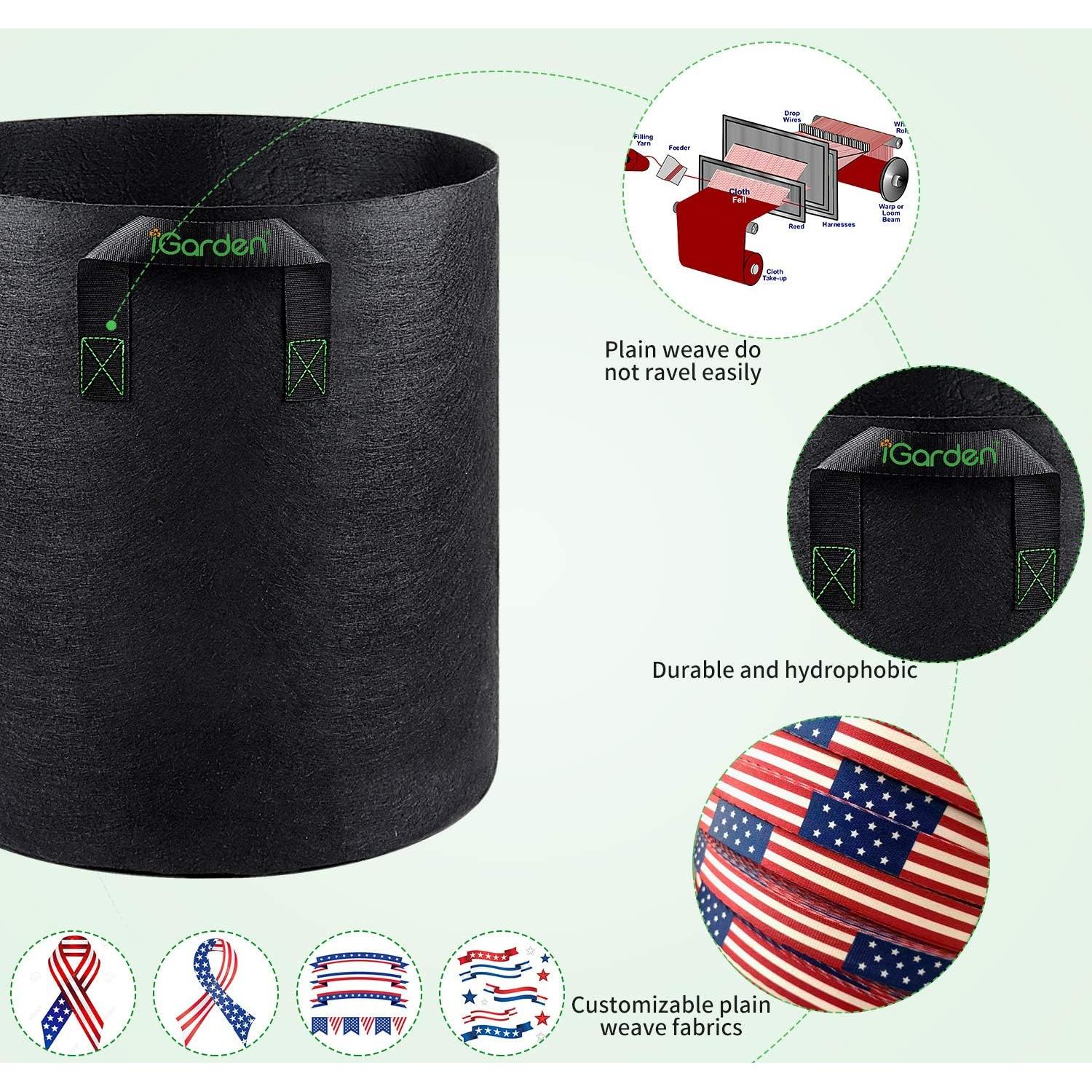 Bolsas de Cultivo iGarden 10 Galones 6 Paquete con Asas