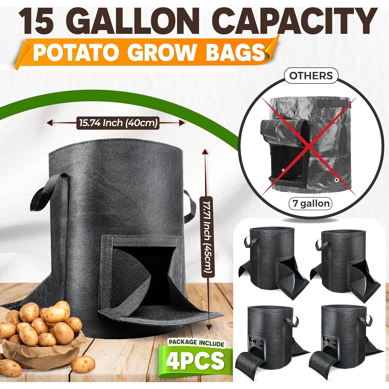 Bolsas de Cultivo de Papas PAMAZY 15 Galones con Ventanas