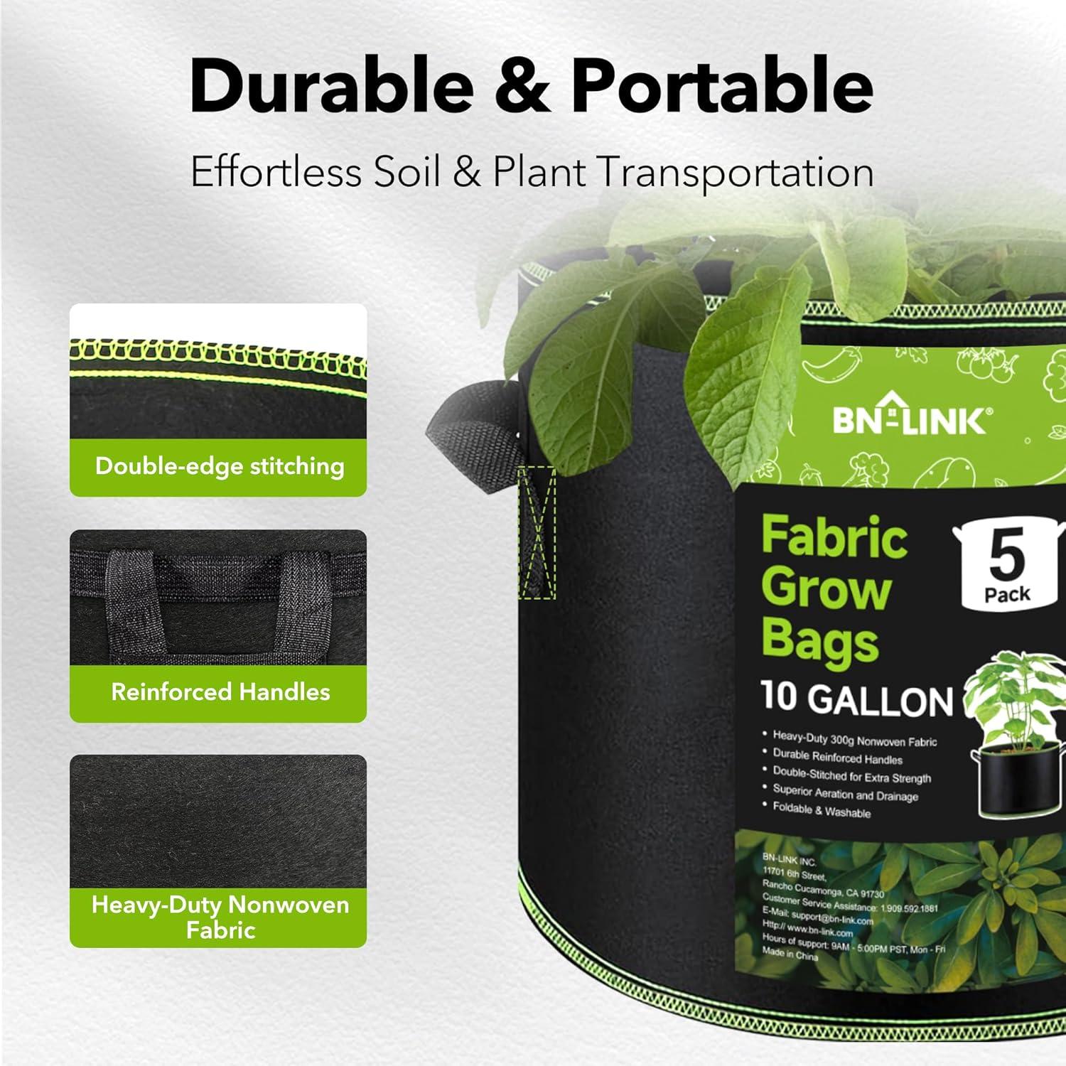 Bolsas de Cultivo de Tela BN-LINK 37.85L Paquete de 5