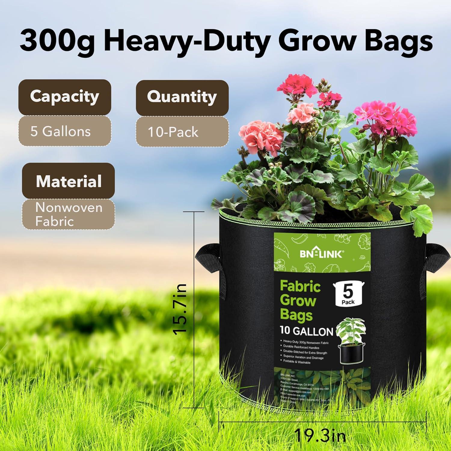 Bolsas de Cultivo de Tela BN-LINK 37.85L Paquete de 5