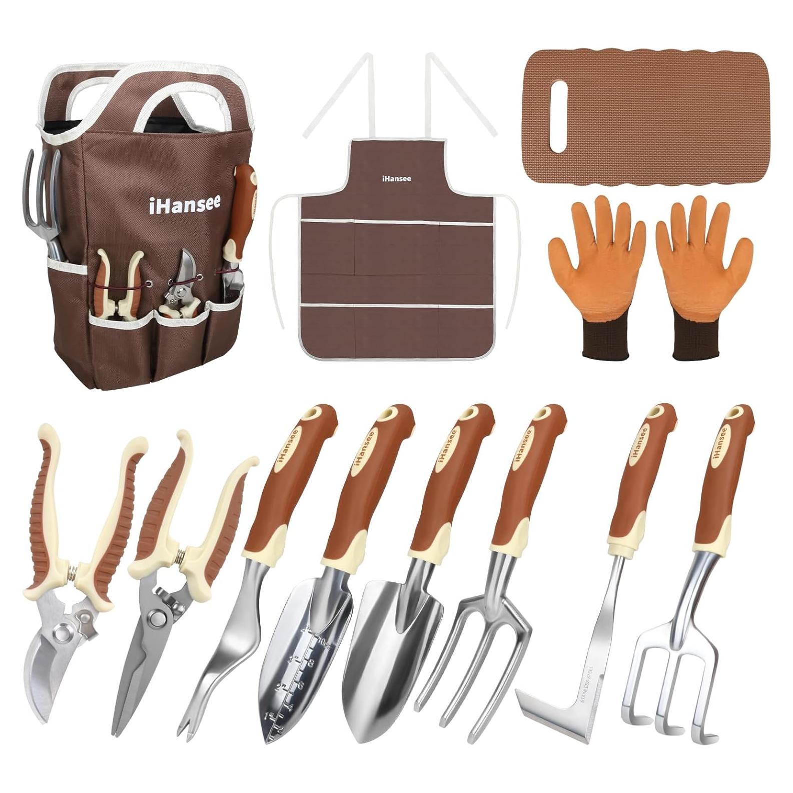 Juego de Herramientas de Jardinería iHansee Marrón 12 Piezas
