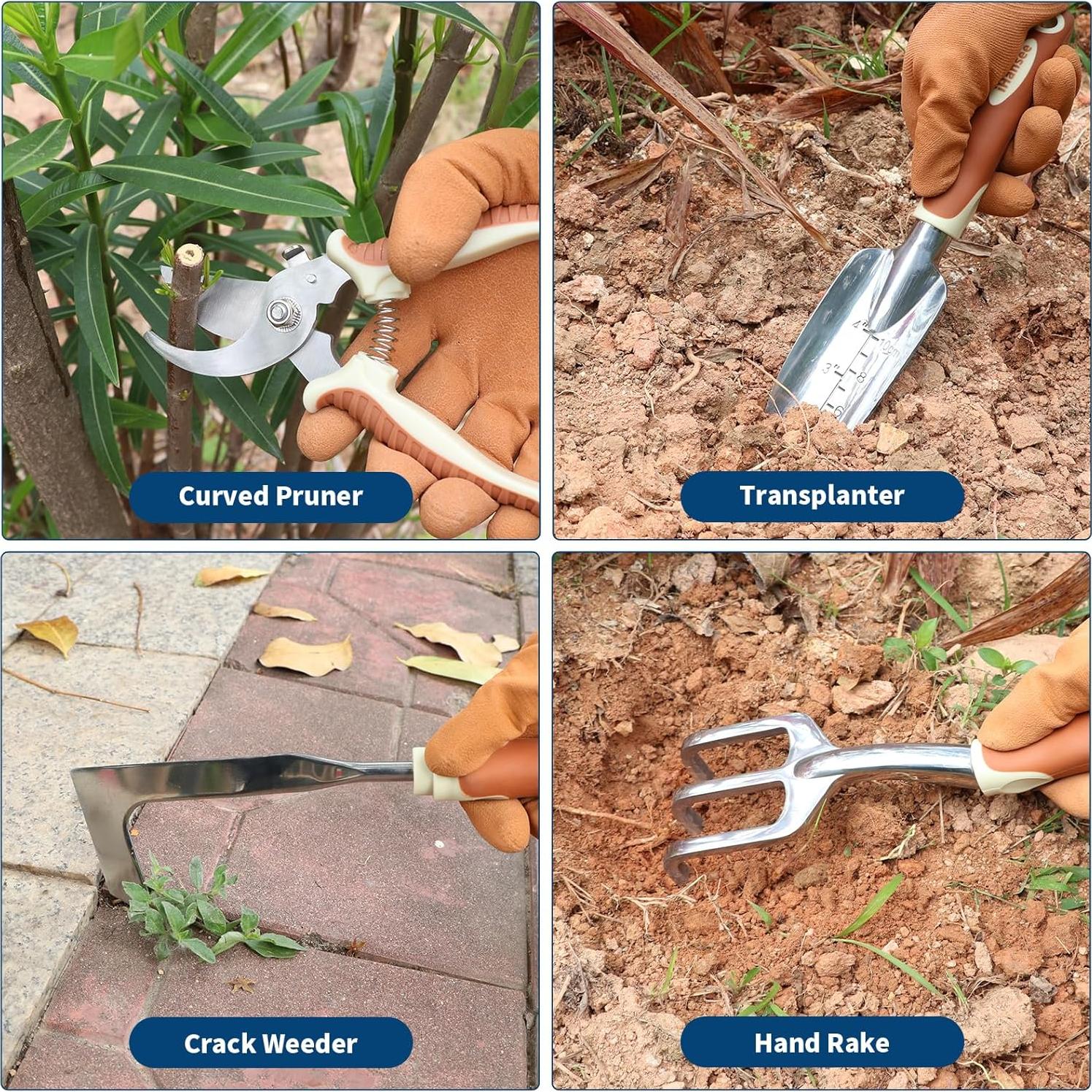 Juego de Herramientas de Jardinería iHansee Marrón 12 Piezas