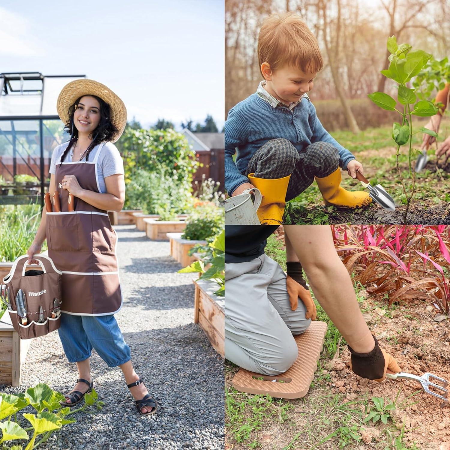 Juego de Herramientas de Jardinería iHansee Marrón 12 Piezas