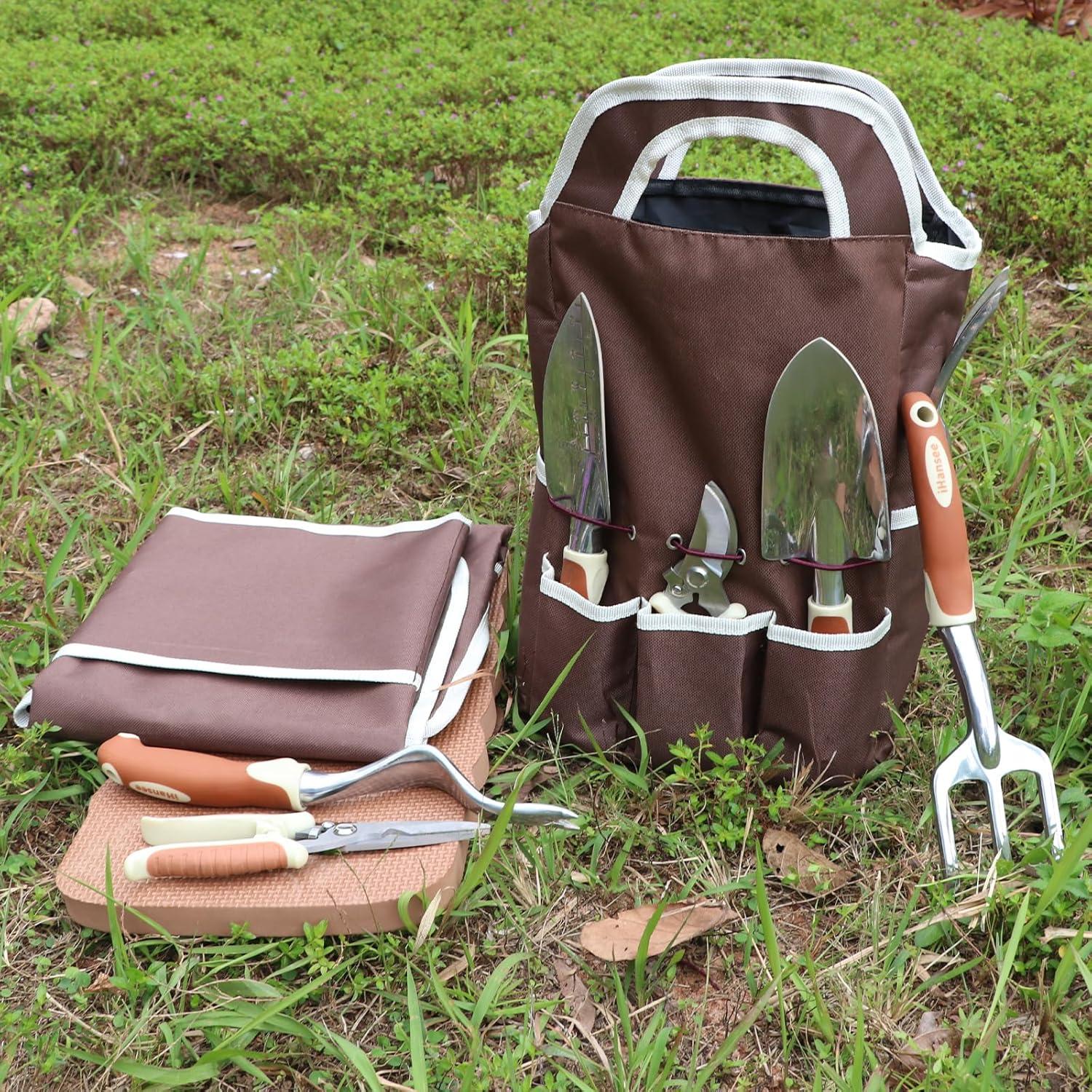 Juego de Herramientas de Jardinería iHansee Marrón 12 Piezas