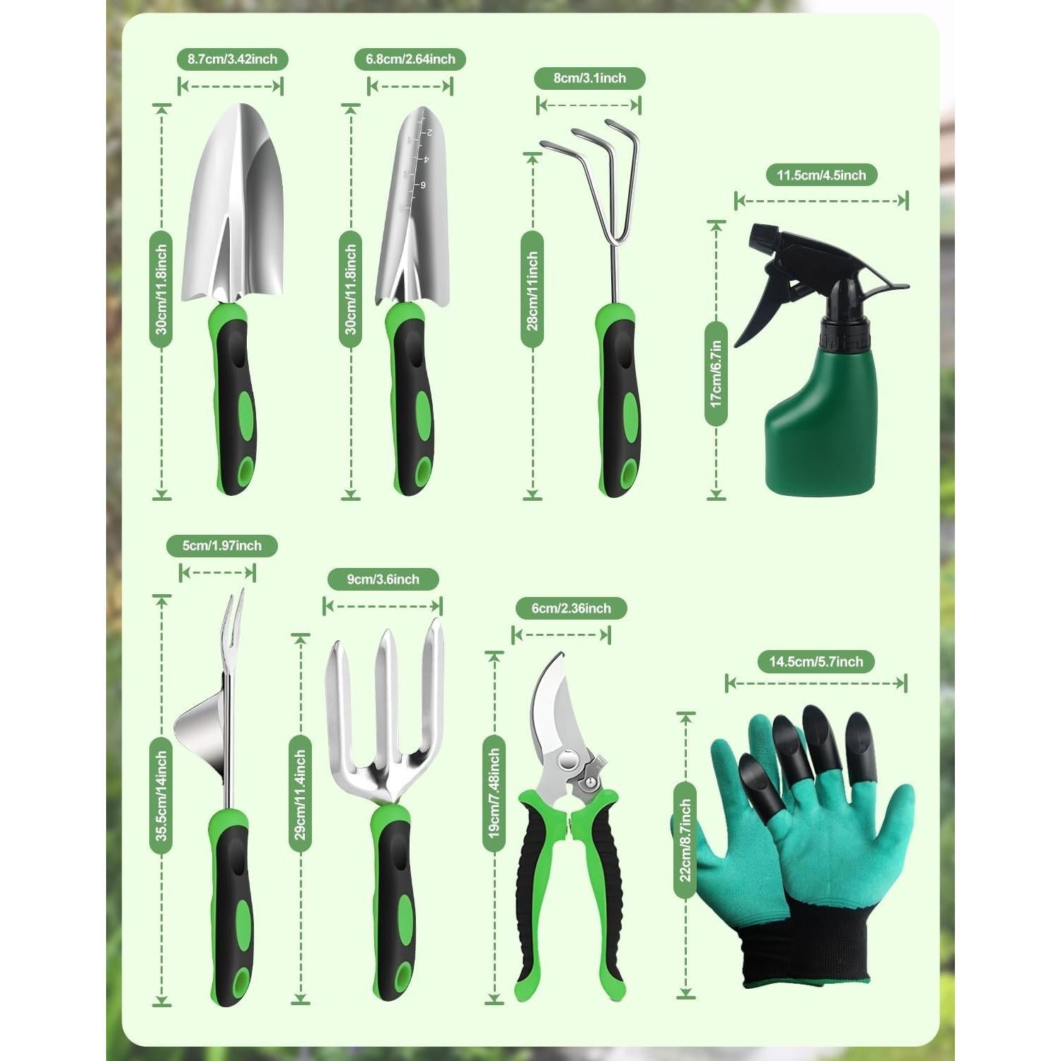 Juego de Herramientas de Jardín 8 en 1 con Bolsa Mejorada