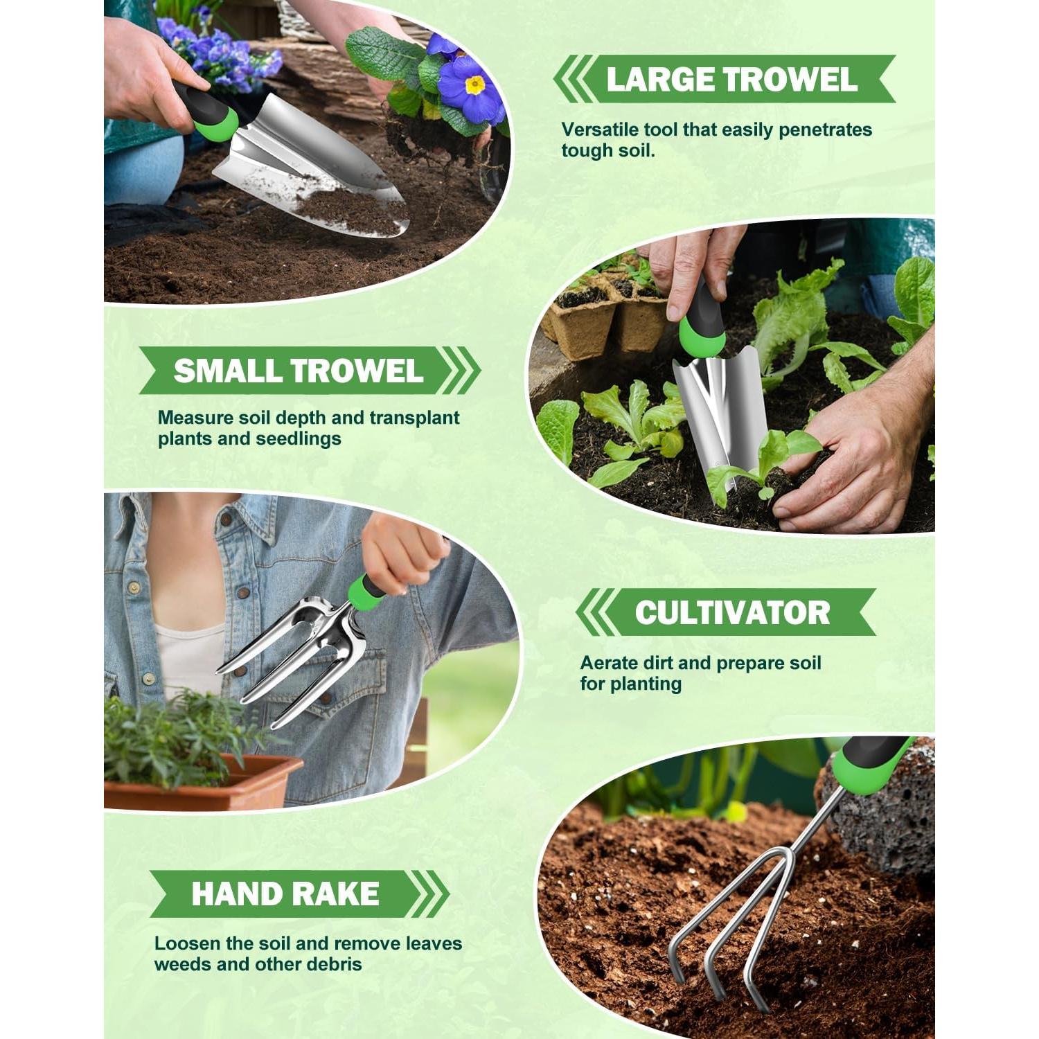 Juego de Herramientas de Jardín 8 en 1 con Bolsa Mejorada