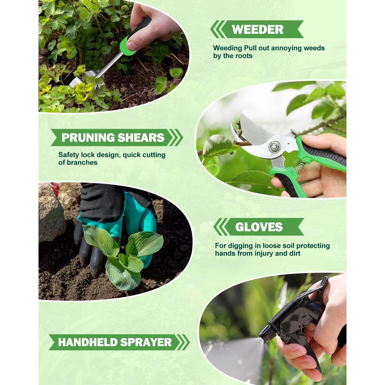 Juego de Herramientas de Jardín 8 en 1 con Bolsa Mejorada