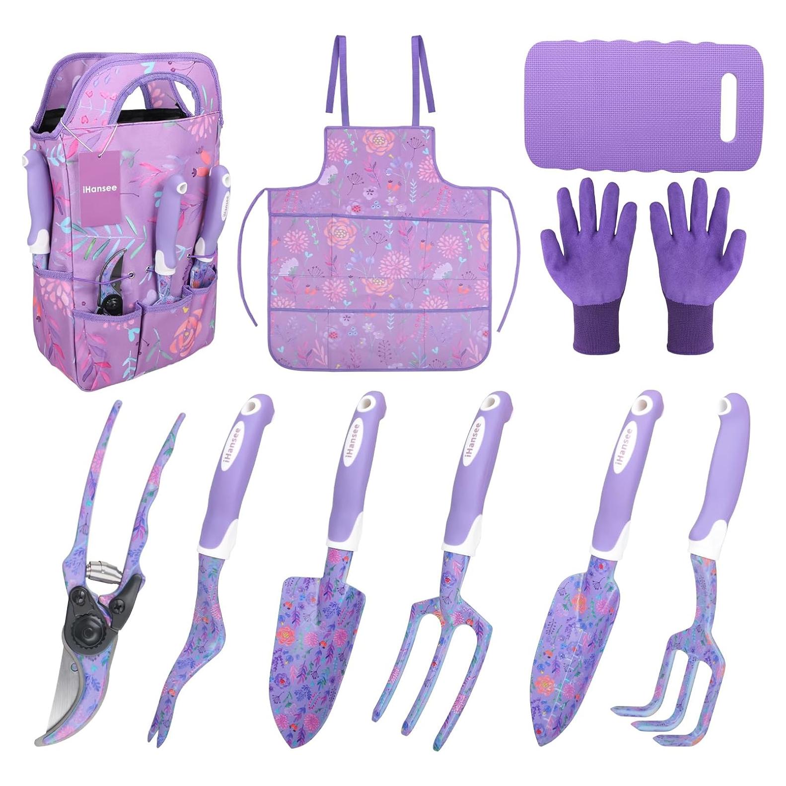Juego de Herramientas de Jardín Morado iHansee 10 Piezas