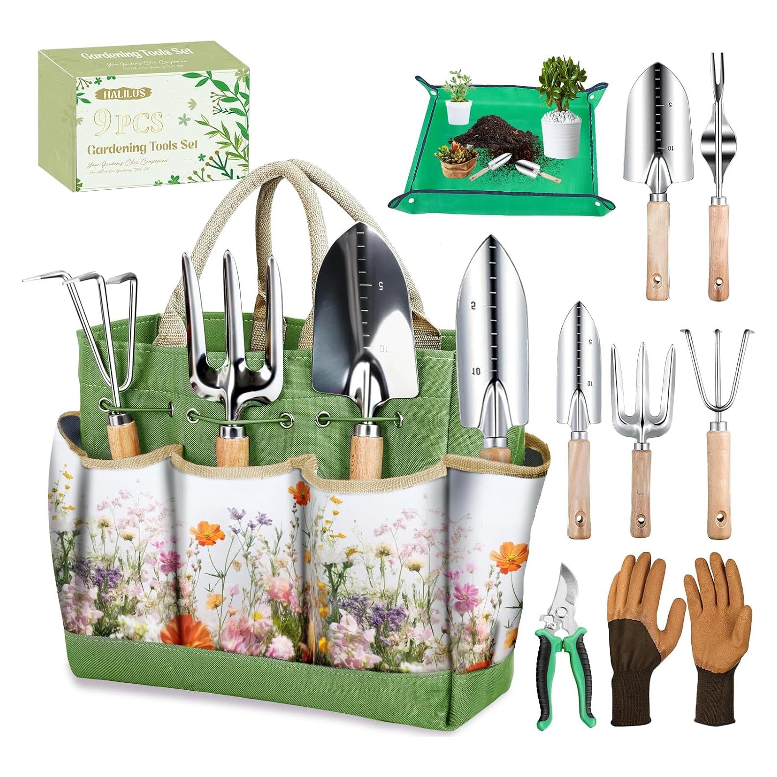 Juego de Herramientas de Jardín 9 Piezas Halilus Verde