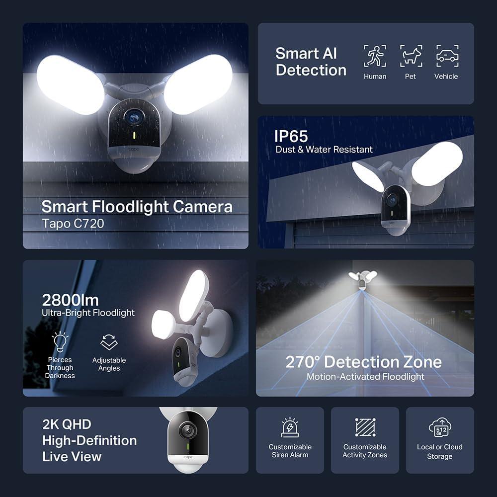 Cámara de Inundación TP-Link Tapo C720 2K QHD con Foco 2800 Lúmenes
