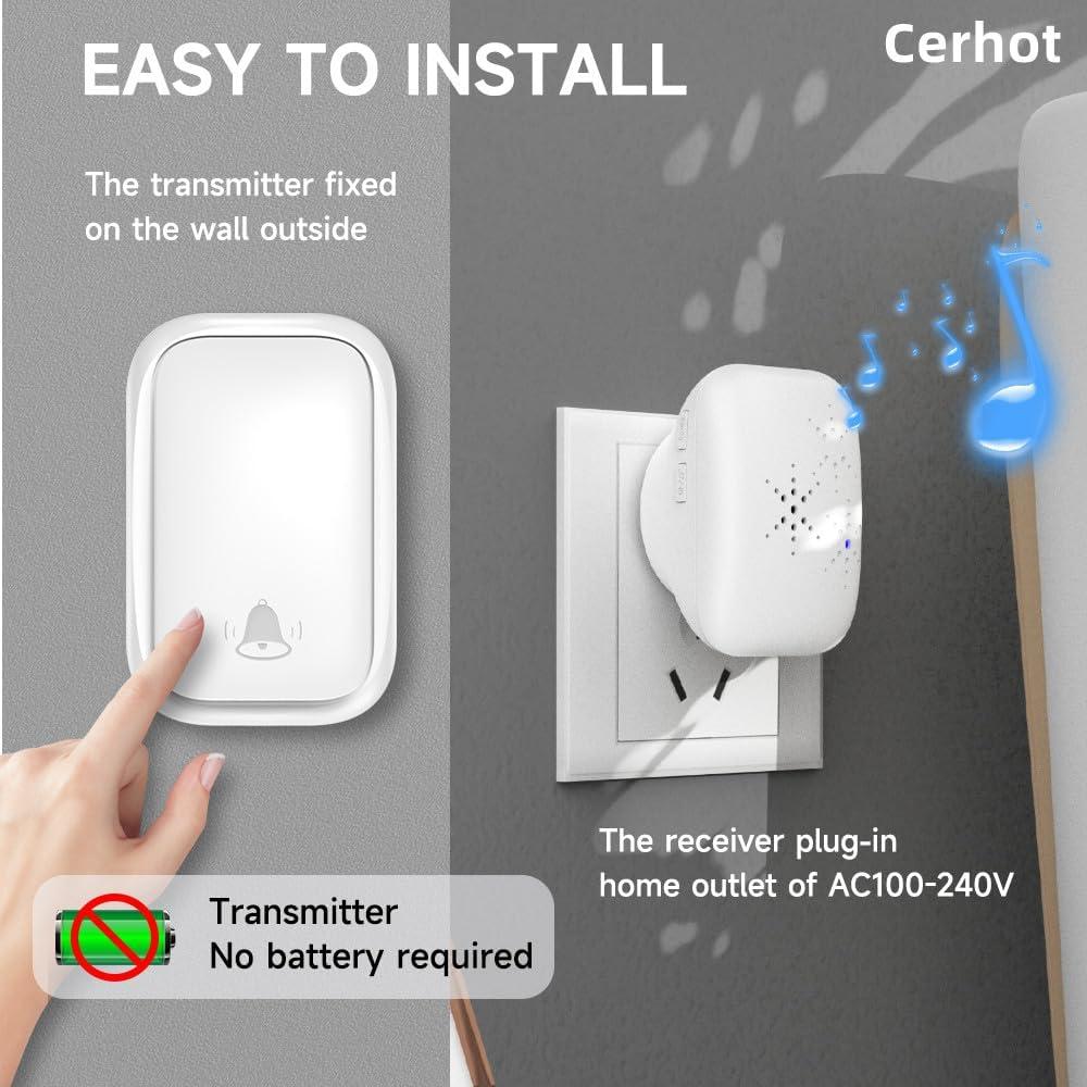 Timbre Inalámbrico Autoalimentado Cerhot 100m 38 Tonos Impermeable