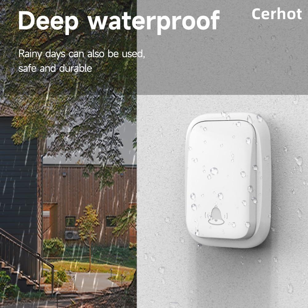 Timbre Inalámbrico Autoalimentado Cerhot 100m 38 Tonos Impermeable