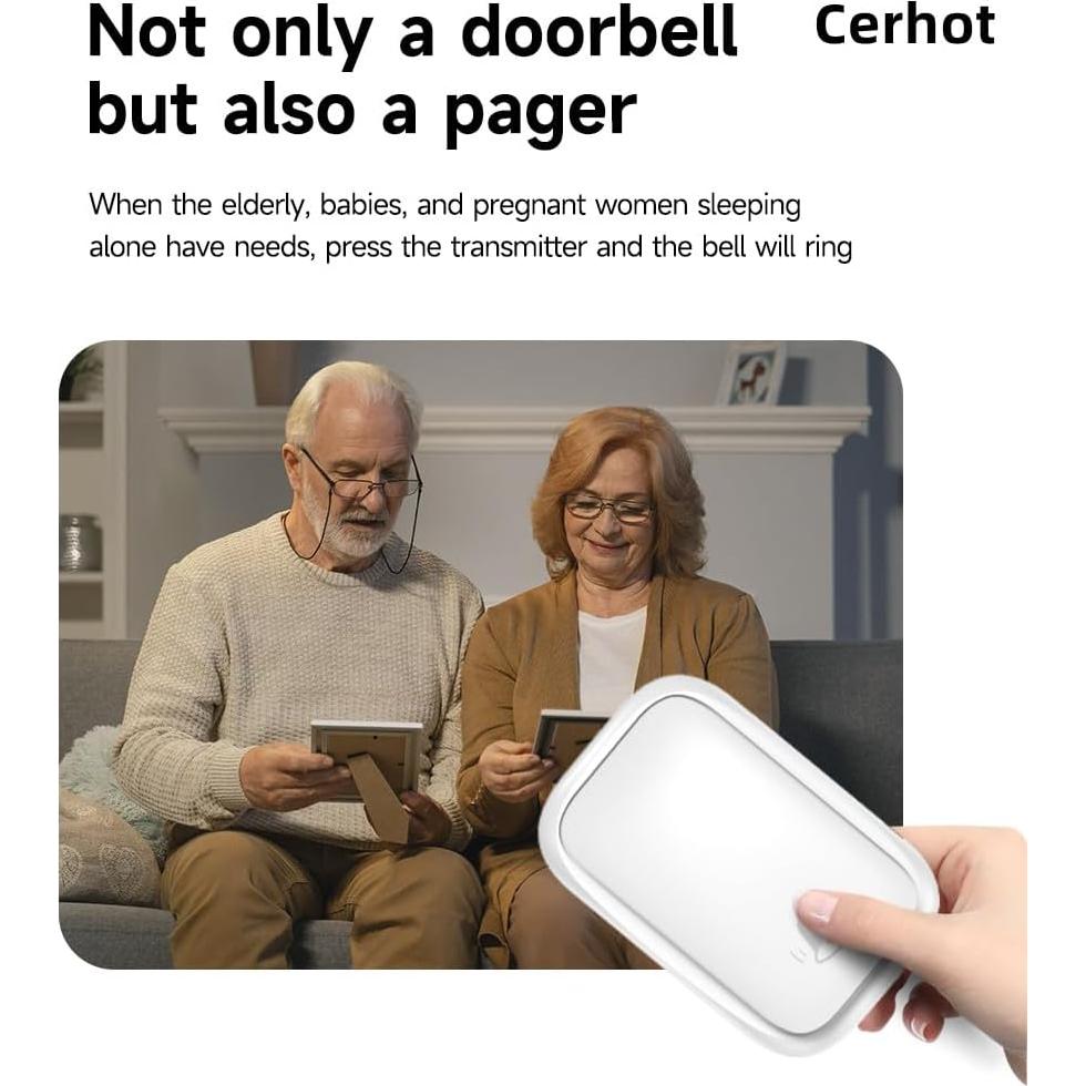 Timbre Inalámbrico Autoalimentado Cerhot 100m 38 Tonos Impermeable