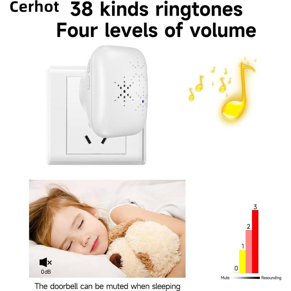 Timbre Inalámbrico Autoalimentado Cerhot 100m 38 Tonos Impermeable