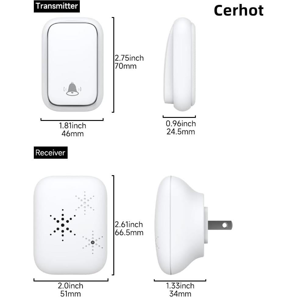 Timbre Inalámbrico Autoalimentado Cerhot 100m 38 Tonos Impermeable