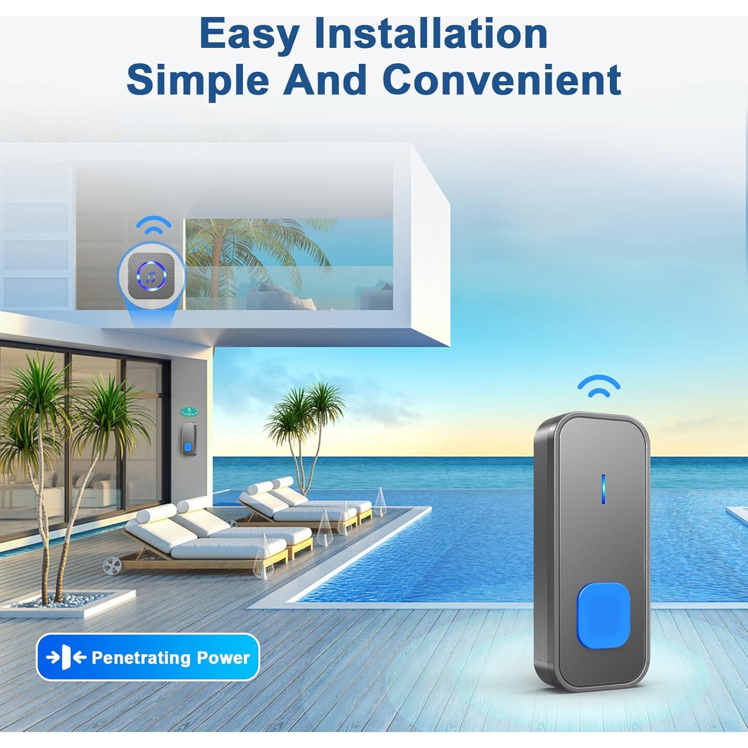 Timbre Inalámbrico SURFOU con 3 Receptores y 2 Botones IP55