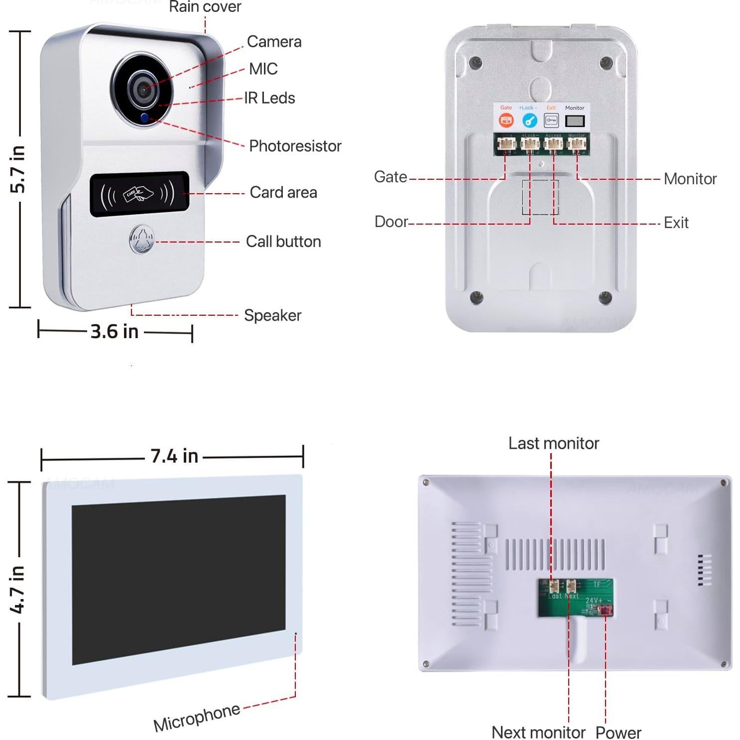 Intercomunicador de Video 7" AMOCAM 1080P WiFi 2 Hilos