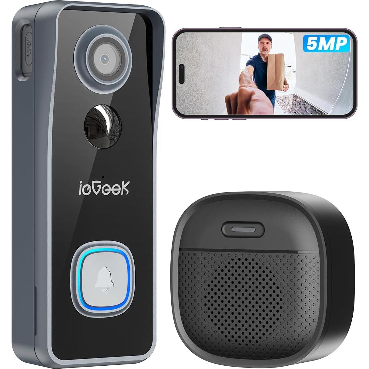 Cámara de Timbre Inalámbrica ieGeek 1080P 5MP WiFi Sin Suscripción