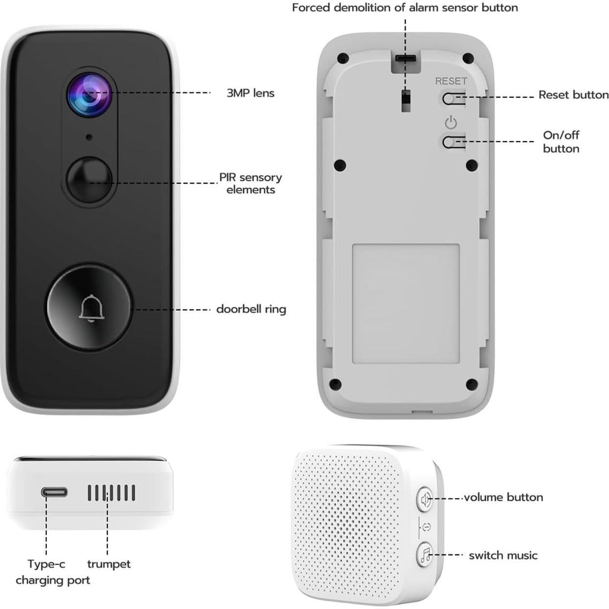 Cámara de Timbre de Video JOOAN 2K Inalámbrica WiFi con Almacenamiento en la Nube