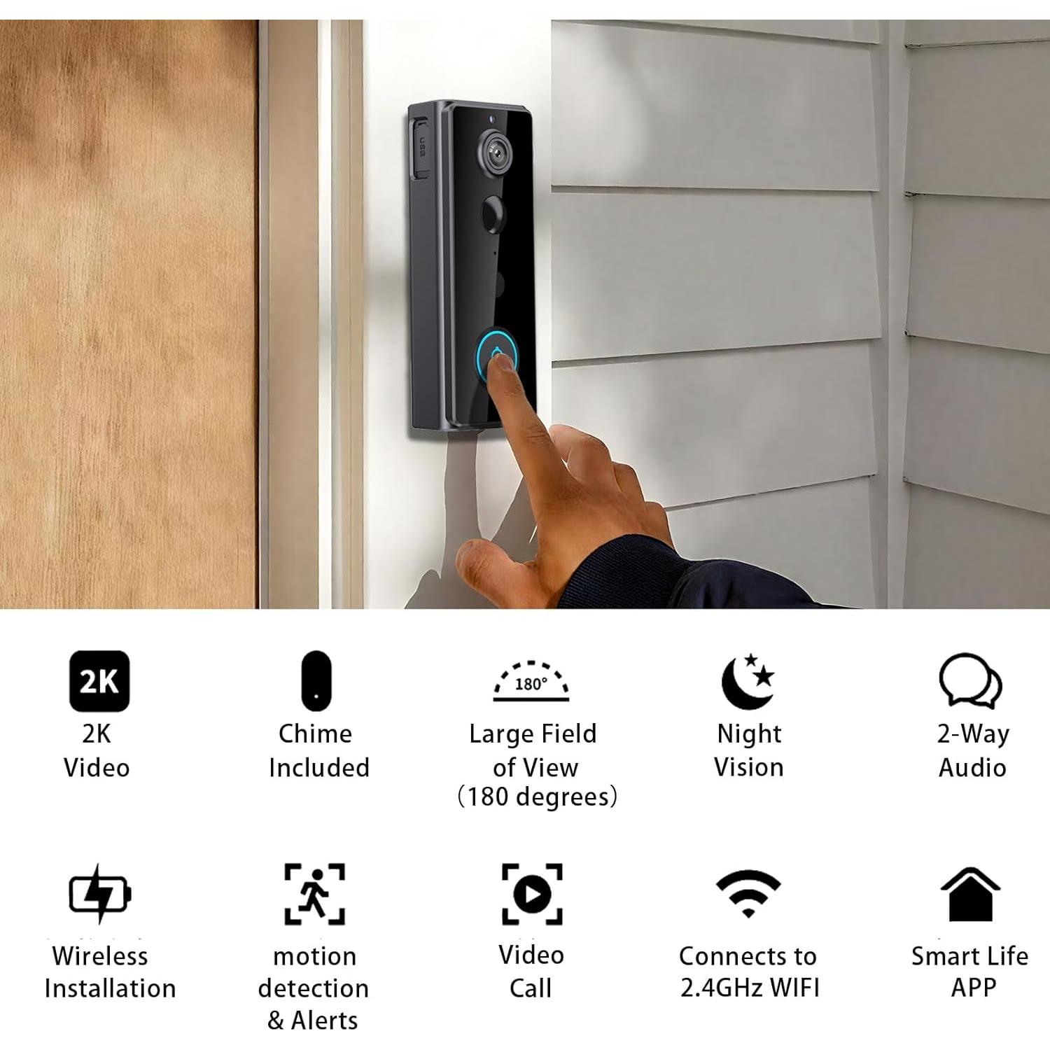 Cámara Timbre Video TTJ 2K WiFi 2.4GHz IP65 Visión Nocturna