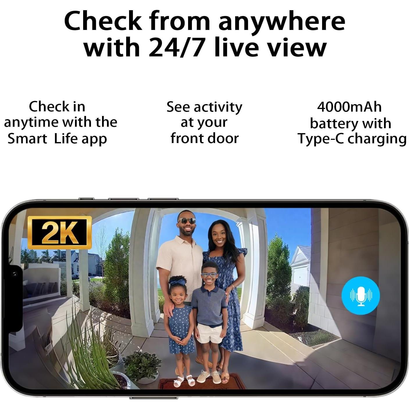 Cámara Timbre Video TTJ 2K WiFi 2.4GHz IP65 Visión Nocturna
