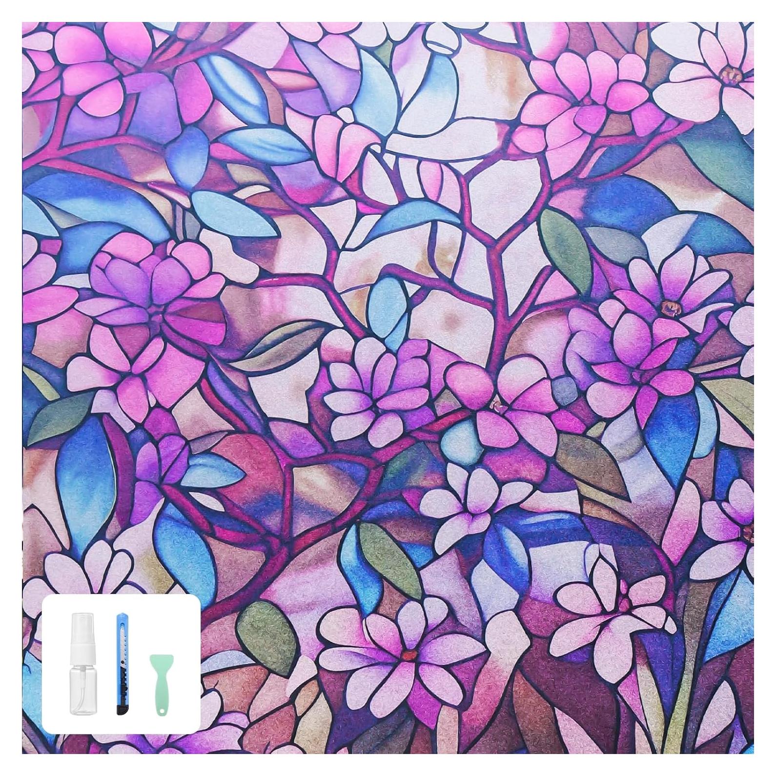 Película de Privacidad para Ventanas Genérica 61x91 cm Floral Morado